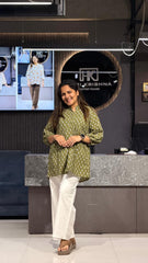 MODERN PRINTED COTTON TUNIC WITH MATCHING FLARED KHADI COTTON PLAZO