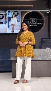 ETHNIC PRINT INDIAN COTTON TUNIC WITH KHADI COTTON PLAZO SET