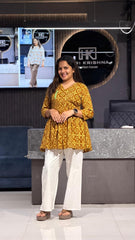 ETHNIC PRINT INDIAN COTTON TUNIC WITH KHADI COTTON PLAZO SET