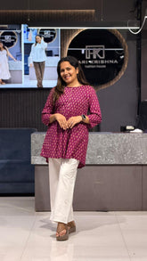 ELEGANT PRINTED INDIAN COTTON TUNIC WITH KHADI COTTON PLAZO SET
