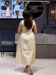 ELEGANT OFF WHITE DENIM LONG MIDI DRESS FOR WOMEN