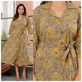 WOMEN'S COTTON SHIRT MIDI DRESS WITH TIE-UP BELT