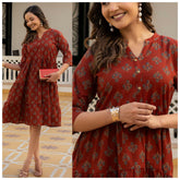 STYLISH V-NECK COTTON MIDI DRESS FOR WOMEN