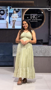 PRINTED COTTON SMOCKED MIDI DRESS WITH TIERED HEM