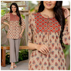 ETHNIC PRINT COTTON TOP & KHADI COTTON PALAZZO CO-ORD SET