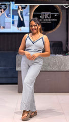 COTTON STRIPED CAMI JUMPSUIT WITH FLARED LEGS