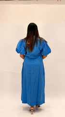 ELEGANT COTTON PUFF SLEEVE BUTTON-FRONT MIDI DRESS