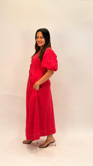 PREMIUM COTTON FIT-AND-FLARE BUTTON-DOWN MIDI DRESS