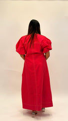 PREMIUM COTTON FIT-AND-FLARE BUTTON-DOWN MIDI DRESS