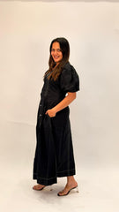 CONTEMPORARY COTTON PANELLED MIDI DRESS WITH PUFF SLEEVES