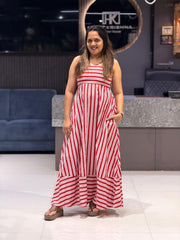 WOMEN'S STRIPED COTTON MIDI DRESS WITH POCKETS