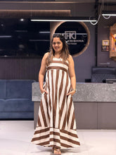 WOMEN'S COTTON STRIPED MIDI DRESS WITH FLARED HEM