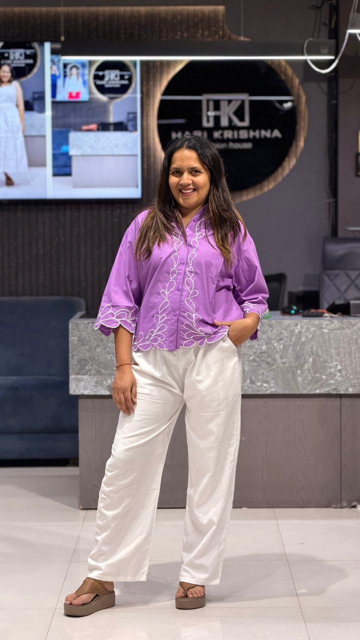 PREMIUM EMBROIDERED COTTON TOP WITH FORMAL WIDE LEG PANTS