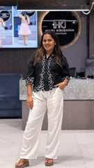 ELEGANT BLACK BUTTON-DOWN EMBROIDERED TOP FOR WOMEN
