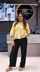 ELEGANT YELLOW BUTTON-DOWN EMBROIDERED TOP FOR WOMEN