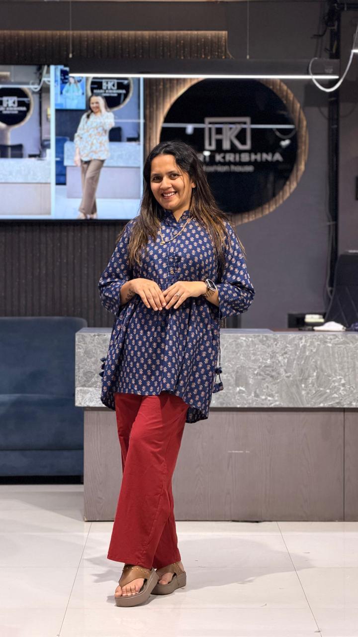 PREMIUM PRINTED COTTON TUNIC WITH FLARED KHADI COTTON PLAZO