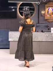 ELEGANT SMOCKED MIDI ONE PIECE DRESS FOR WOMEN