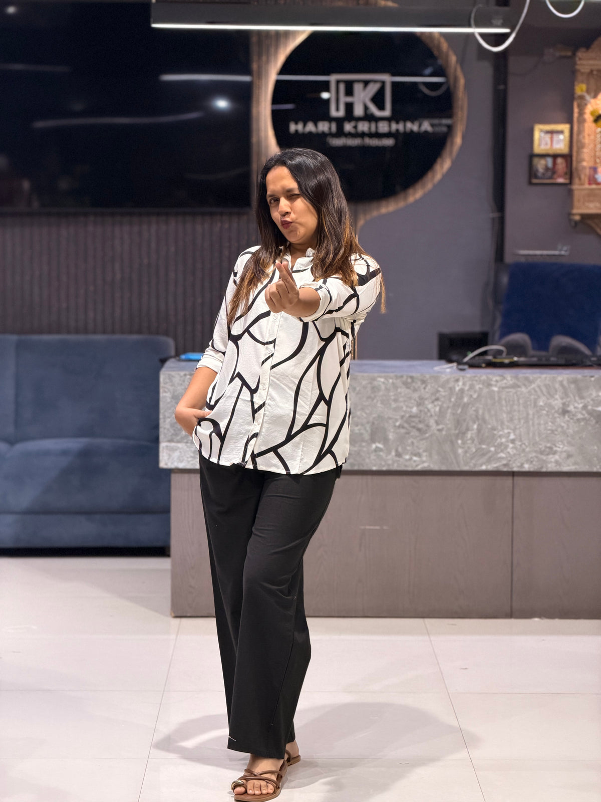 ABSTRACT PRINT COTTON SHIRT & KHADI PALAZZO CO-ORD SET