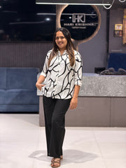 ABSTRACT PRINT COTTON SHIRT & KHADI PALAZZO CO-ORD SET