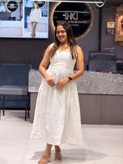 ELEGANT WHITE DENIM LONG MIDI DRESS FOR WOMEN