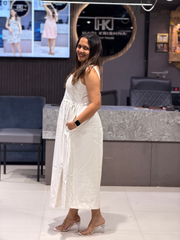ELEGANT WHITE DENIM LONG MIDI DRESS FOR WOMEN