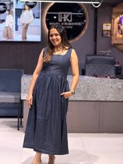 ELEGANT NAVY BLUE DENIM LONG MIDI DRESS FOR WOMEN