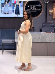 ELEGANT OFF WHITE DENIM LONG MIDI DRESS FOR WOMEN