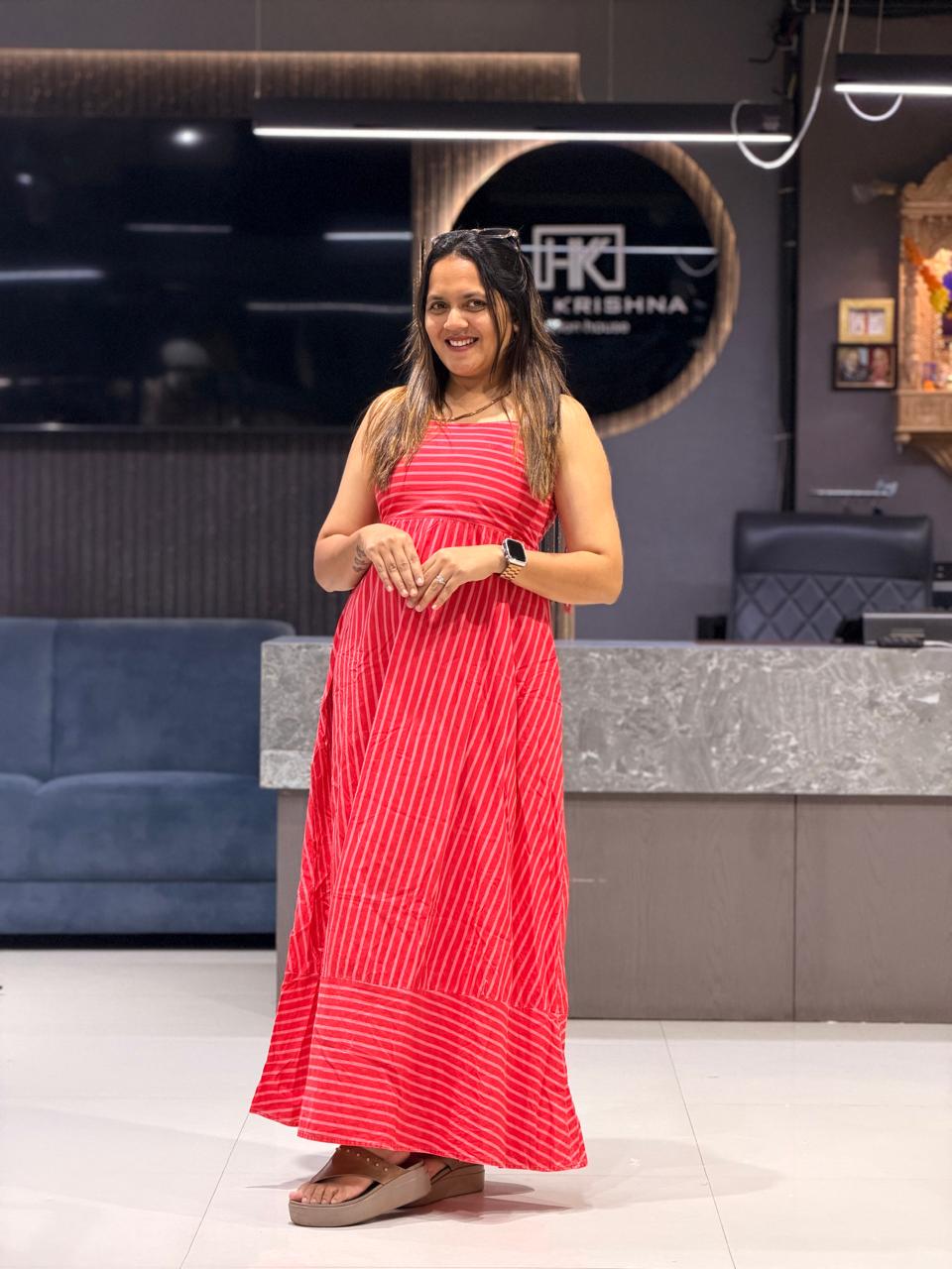 ELEGANT COTTON LONG MIDI DRESS WITH FLARED HEM
