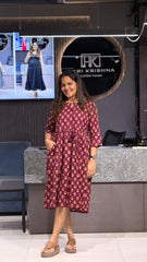 CLASSIC PRINTED COTTON MIDI DRESS WITH THREE-QUARTER SLEEVES