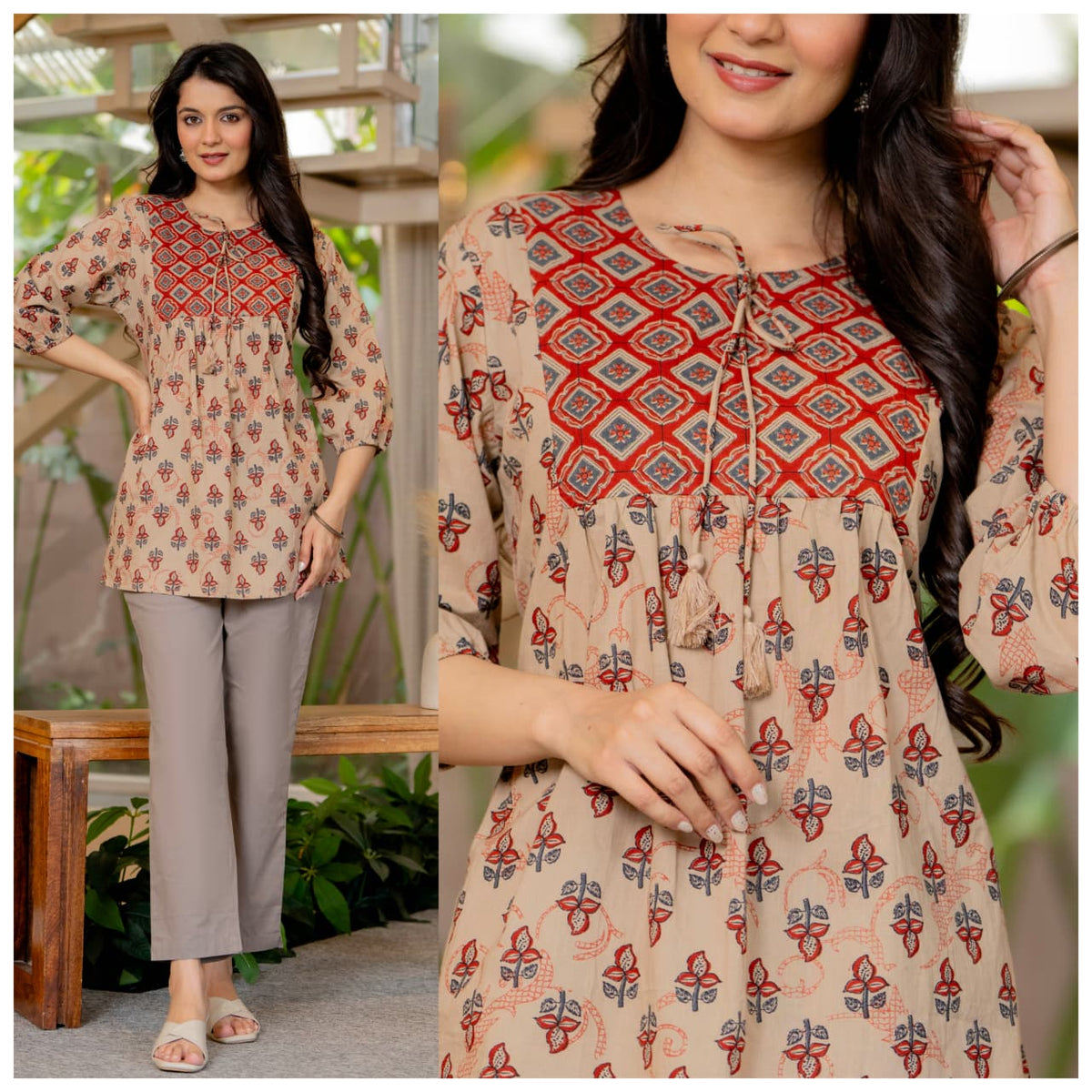 ETHNIC PRINT COTTON TOP & KHADI COTTON PALAZZO CO-ORD SET