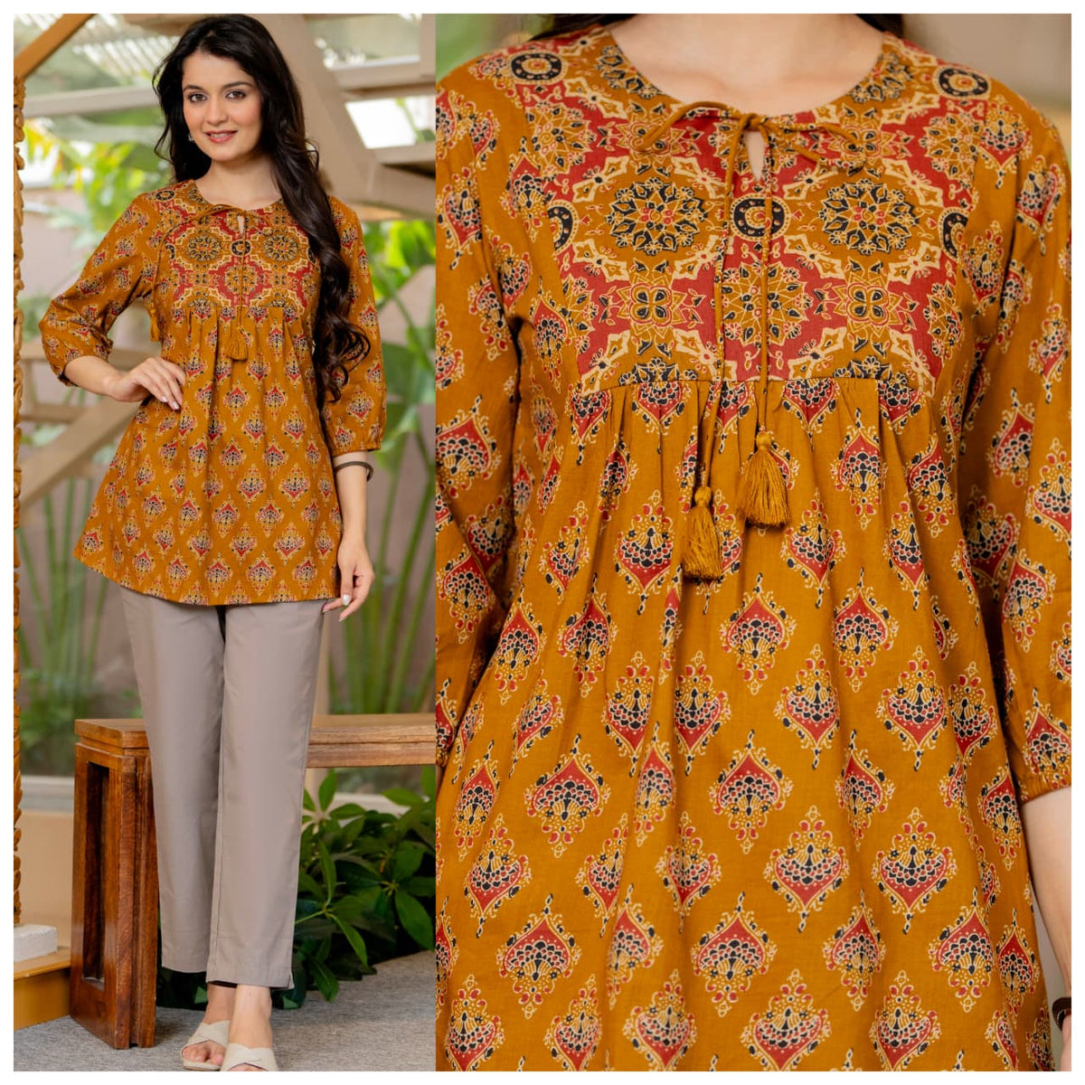 WOMEN'S ETHNIC COTTON TUNIC AND KHADI COTTON PLAZO CO-ORD SET