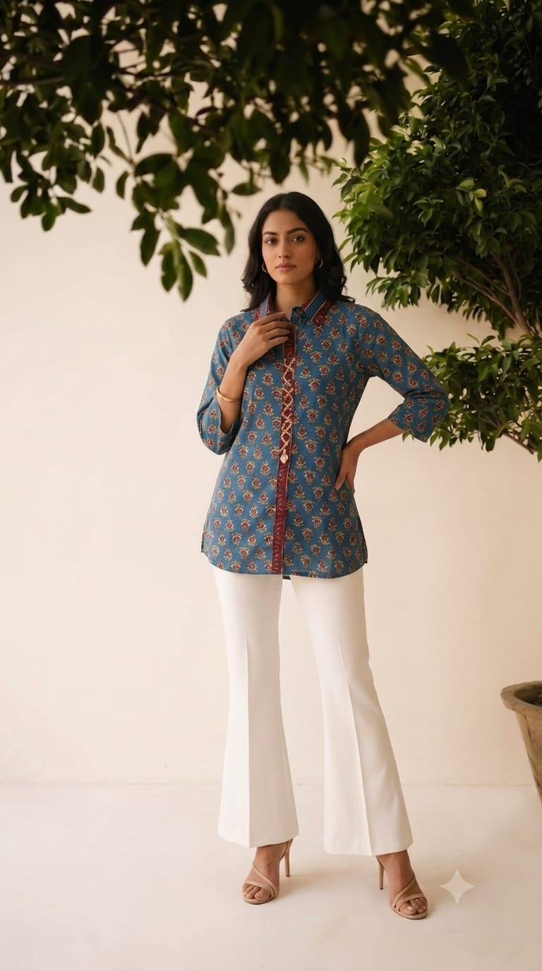 ELEGANT COTTON SHIRT AND FLARED KHADI COTTON PLAZO CO-ORD SET