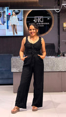 SLEEVELESS DRAWSTRING WAIST WIDE-LEG JUMPSUIT