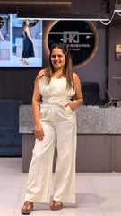 SLEEVELESS WAIST BELT WIDE-LEG JUMPSUIT