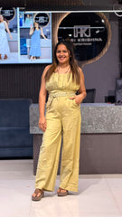 GATHERED BODICE WAIST BELT WIDE-LEG JUMPSUIT