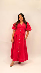PREMIUM COTTON FIT-AND-FLARE BUTTON-DOWN MIDI DRESS