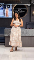FLORAL PRINT SMOCKED COTTON MIDI DRESS WITH TIERED HEM