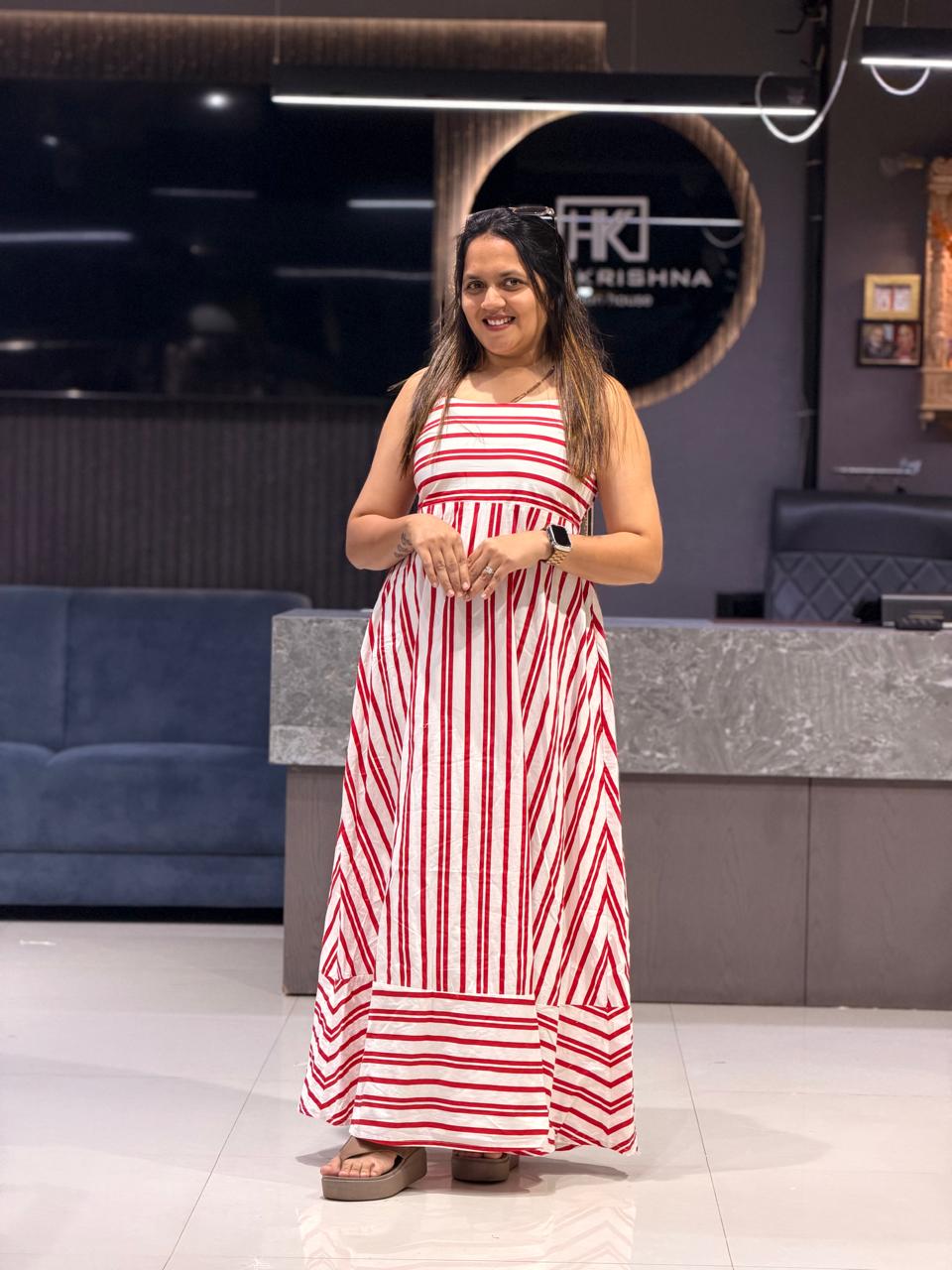 WOMEN'S SLEEVELESS STRIPED COTTON MIDI DRESS