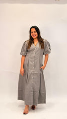 TIMELESS COTTON EMPIRE WAIST MIDI DRESS WITH STATEMENT PUFF SLEEVES