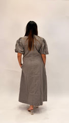 TIMELESS COTTON EMPIRE WAIST MIDI DRESS WITH STATEMENT PUFF SLEEVES